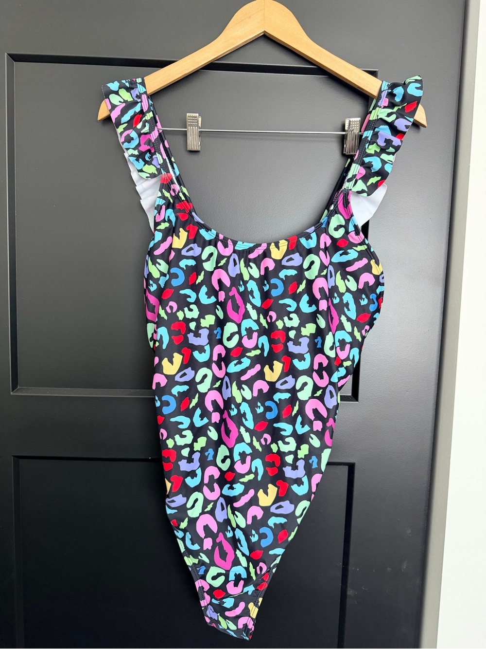 Black Multicolor Leopard-Print One-Piece Swimsuit